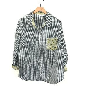 Susan Graver Gingham Check Heart Button Up Shirt